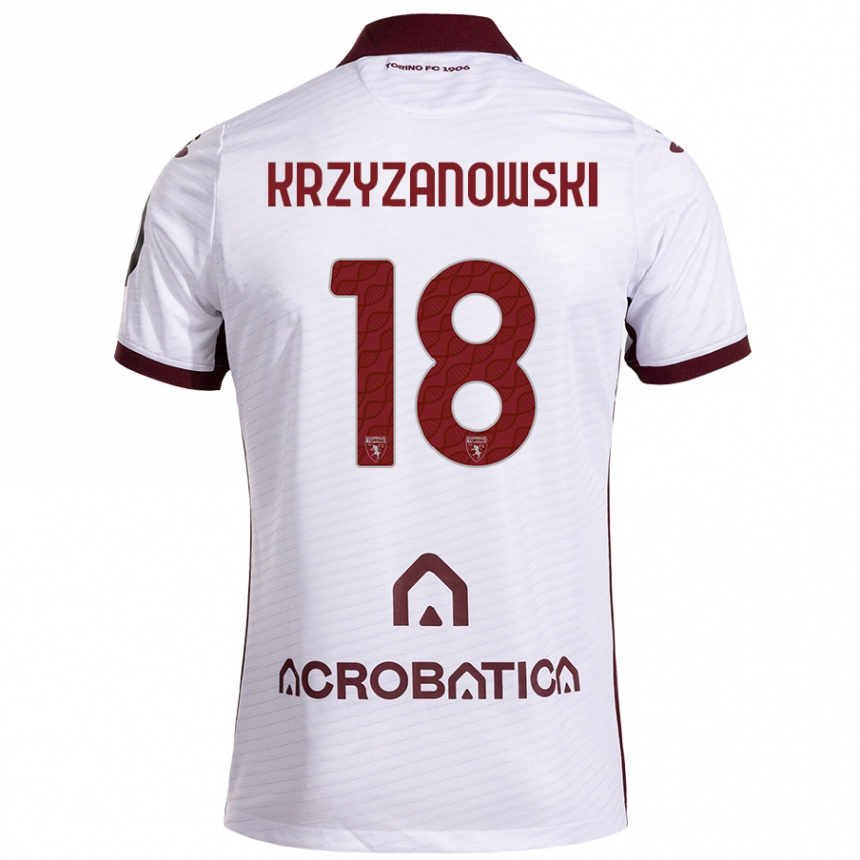 Kids Football Jakub Krzyzanowski #18 White Maroon Away Jersey 2024/25 T-Shirt Nz