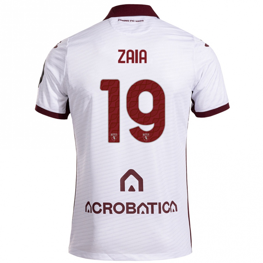 Kids Football Edoardo Zaia #19 White Maroon Away Jersey 2024/25 T-Shirt Nz