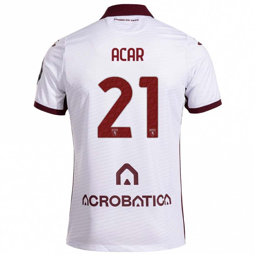 Kids Football Emirhan Acar #21 White Maroon Away Jersey 2024/25 T-Shirt Nz