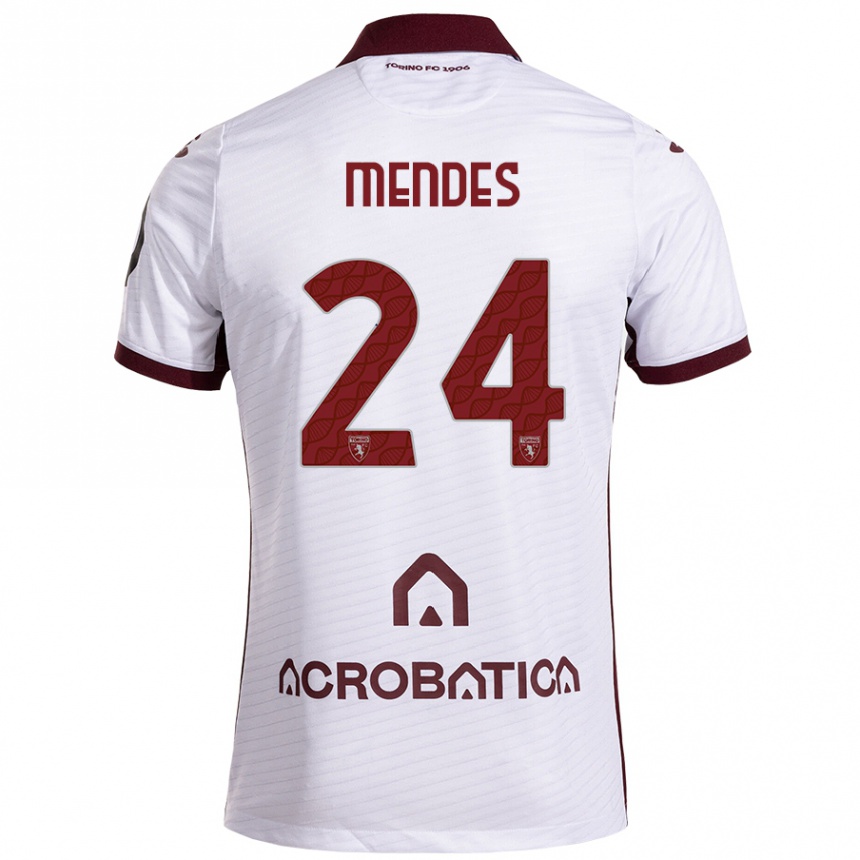 Kids Football Rodrigo Mendes #24 White Maroon Away Jersey 2024/25 T-Shirt Nz