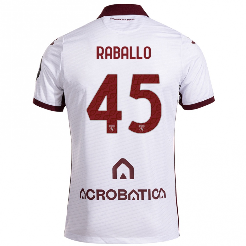 Kids Football Alessio Raballo #45 White Maroon Away Jersey 2024/25 T-Shirt Nz