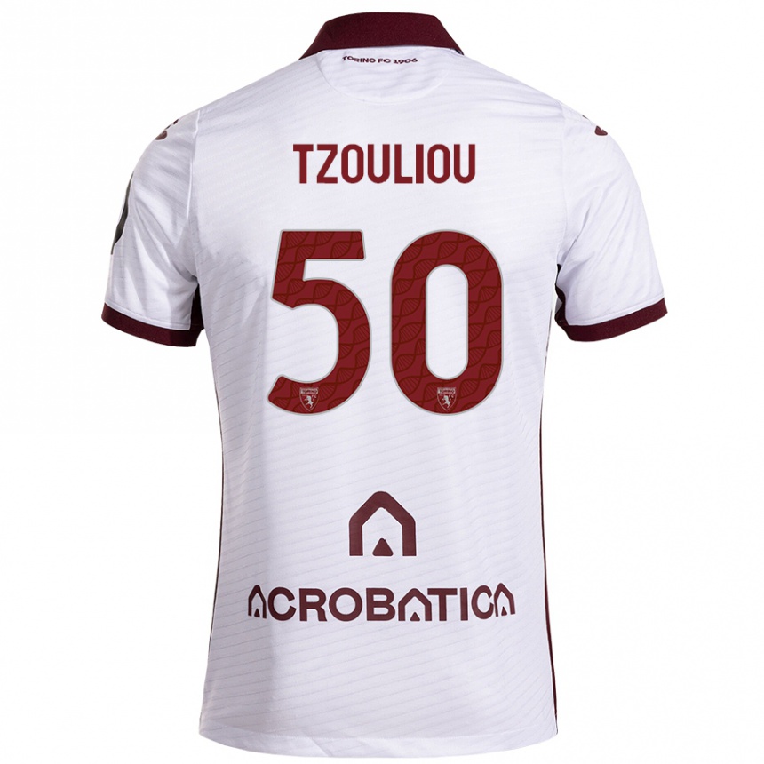 Kids Football Dimitrianos Tzouliou #50 White Maroon Away Jersey 2024/25 T-Shirt Nz