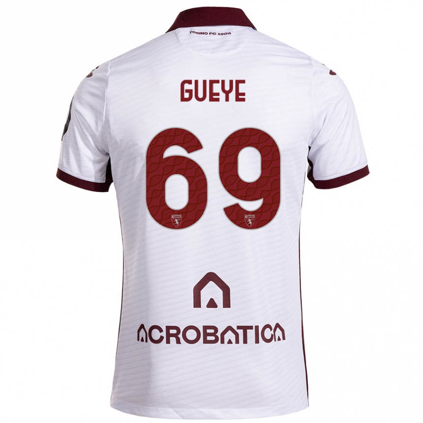 Kids Football Ousmane Gueye #69 White Maroon Away Jersey 2024/25 T-Shirt Nz