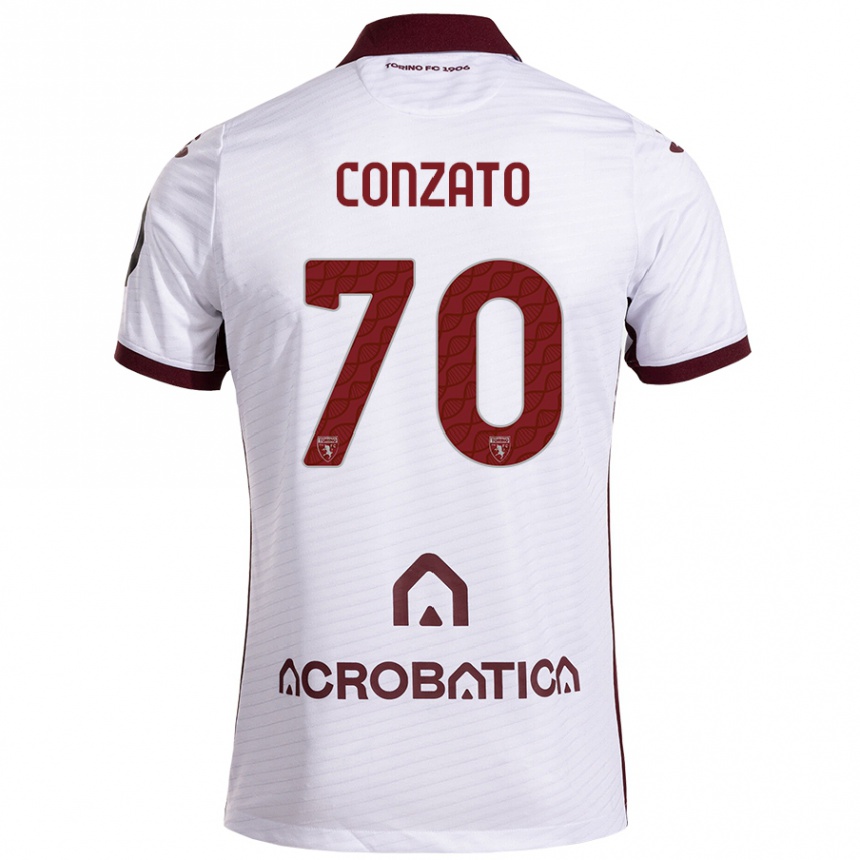 Kids Football Filippo Conzato #70 White Maroon Away Jersey 2024/25 T-Shirt Nz