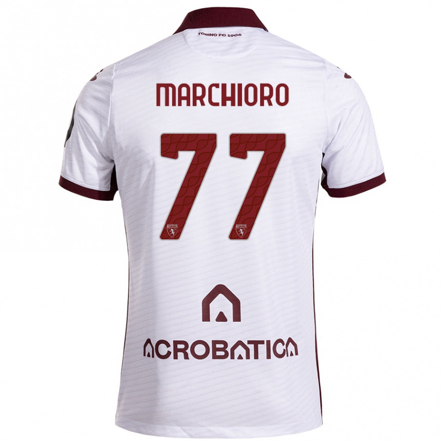 Kids Football Raffaele Marchioro #77 White Maroon Away Jersey 2024/25 T-Shirt Nz