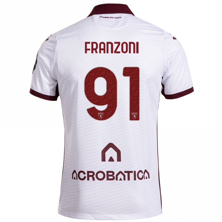 Kids Football Nicolò Franzoni #91 White Maroon Away Jersey 2024/25 T-Shirt Nz