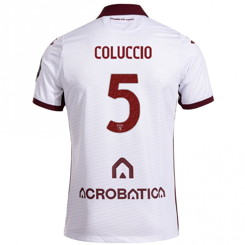 Kids Football Francesca Coluccio #5 White Maroon Away Jersey 2024/25 T-Shirt Nz