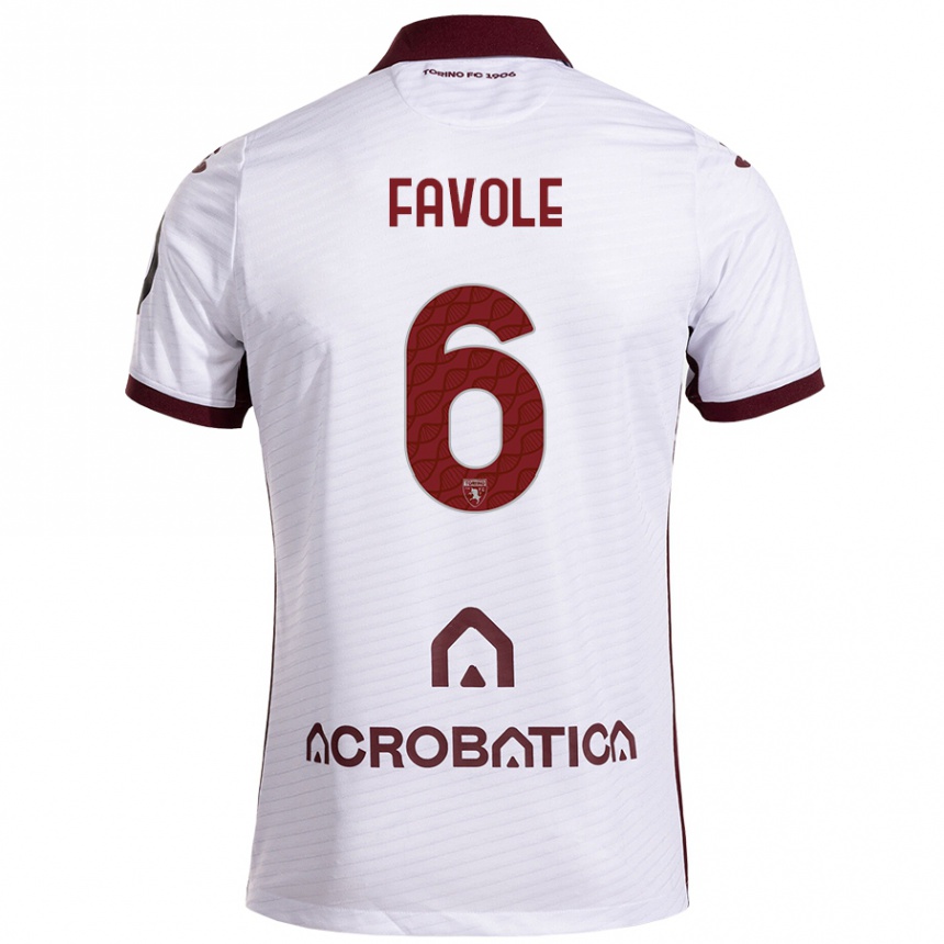 Kids Football Stefania Favole #6 White Maroon Away Jersey 2024/25 T-Shirt Nz