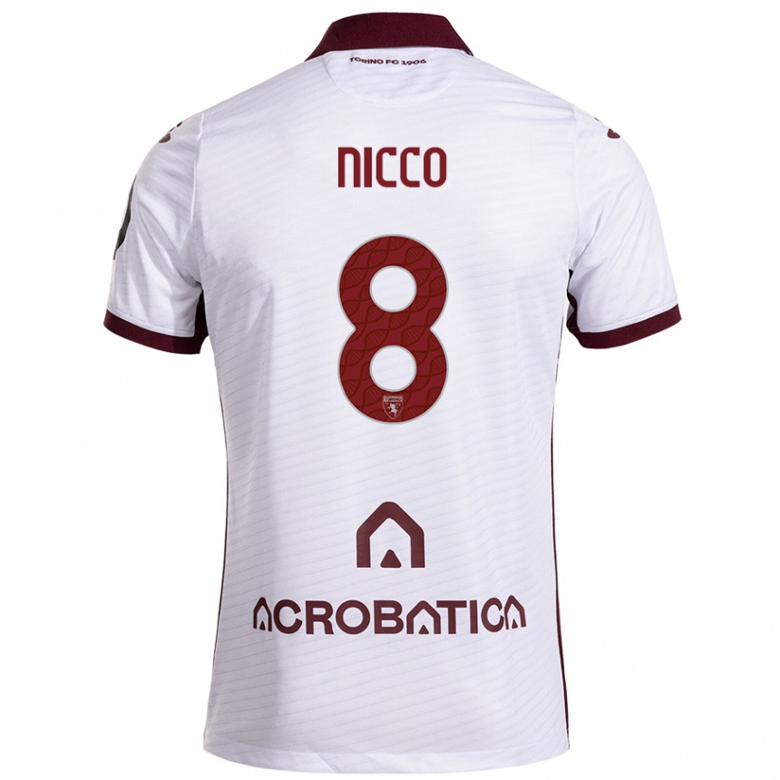 Kids Football Giada Nicco #8 White Maroon Away Jersey 2024/25 T-Shirt Nz