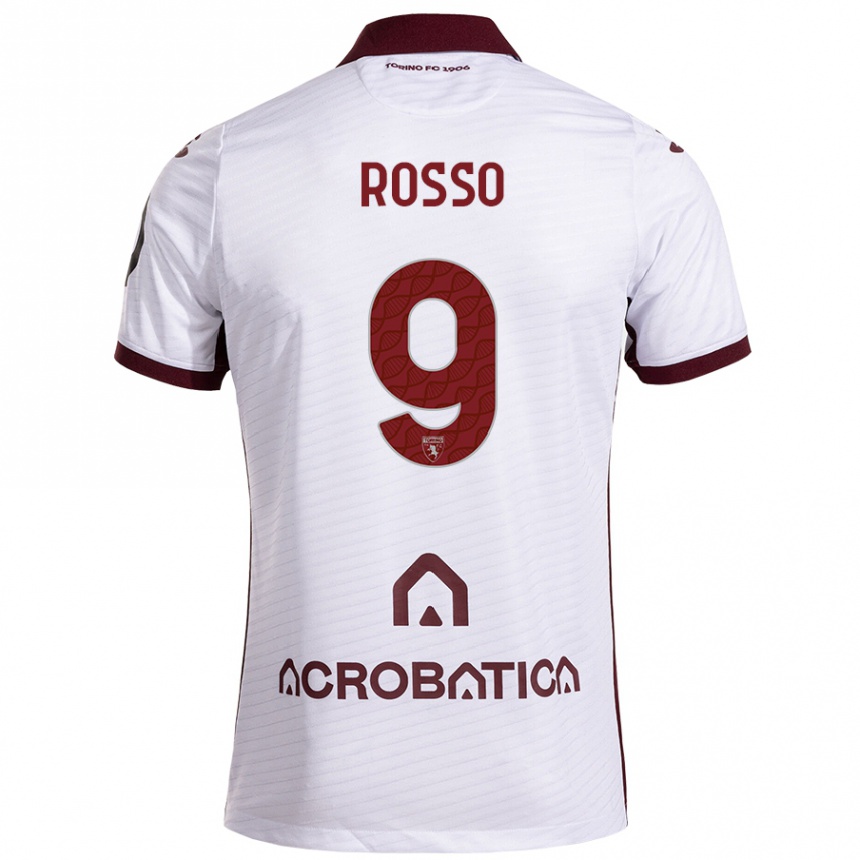 Kids Football Eleonora Rosso #9 White Maroon Away Jersey 2024/25 T-Shirt Nz