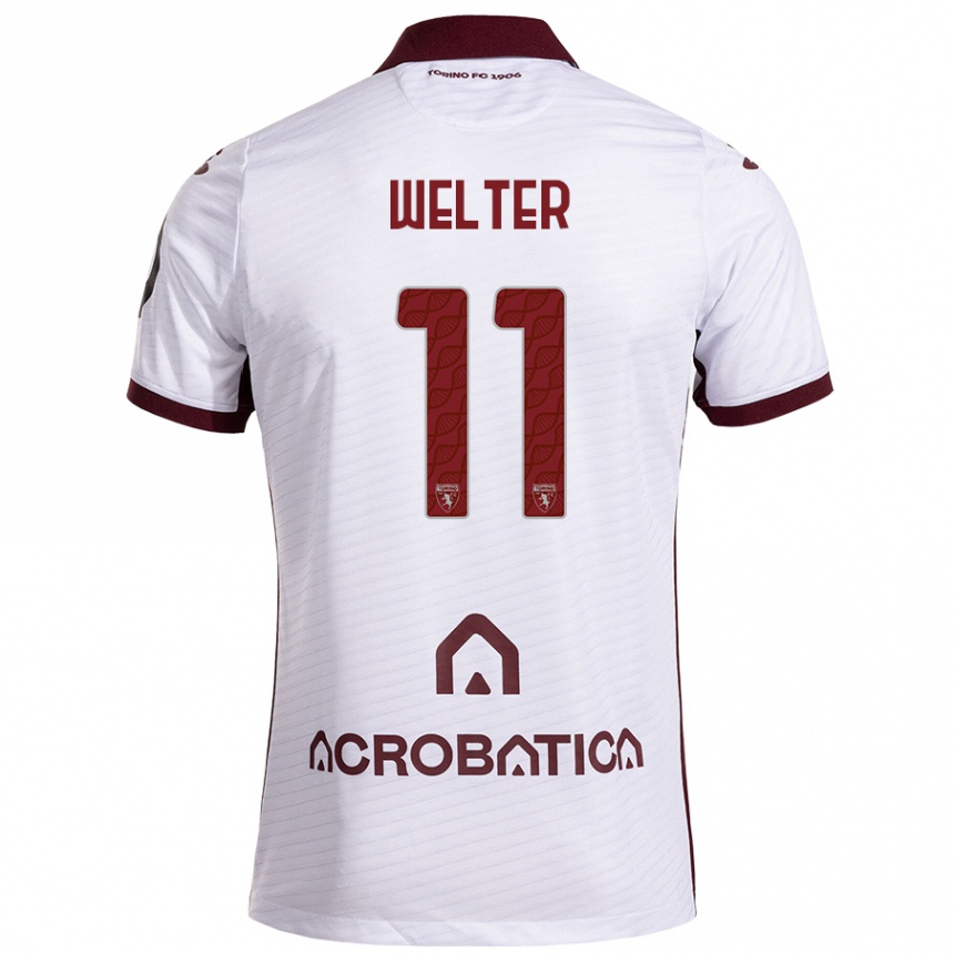 Kids Football Francesca Welter #11 White Maroon Away Jersey 2024/25 T-Shirt Nz