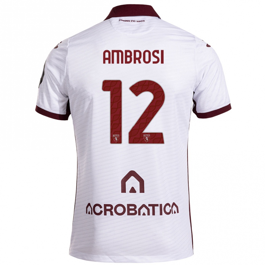 Kids Football Martina Ambrosi #12 White Maroon Away Jersey 2024/25 T-Shirt Nz