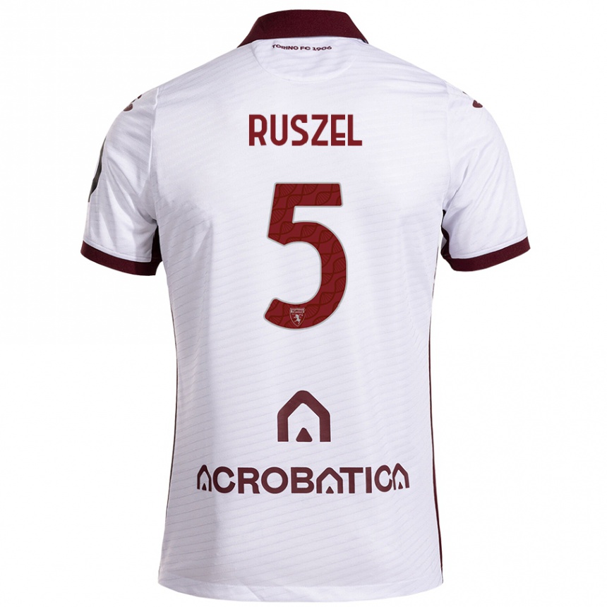 Kids Football Marcel Ruszel #5 White Maroon Away Jersey 2024/25 T-Shirt Nz