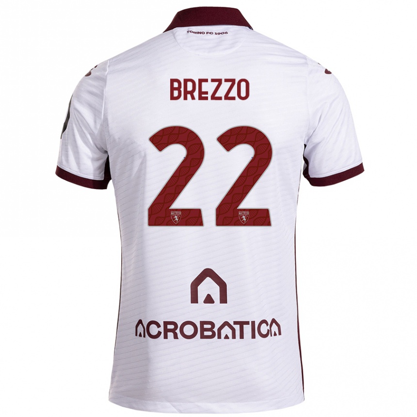 Kids Football Matteo Brezzo #22 White Maroon Away Jersey 2024/25 T-Shirt Nz