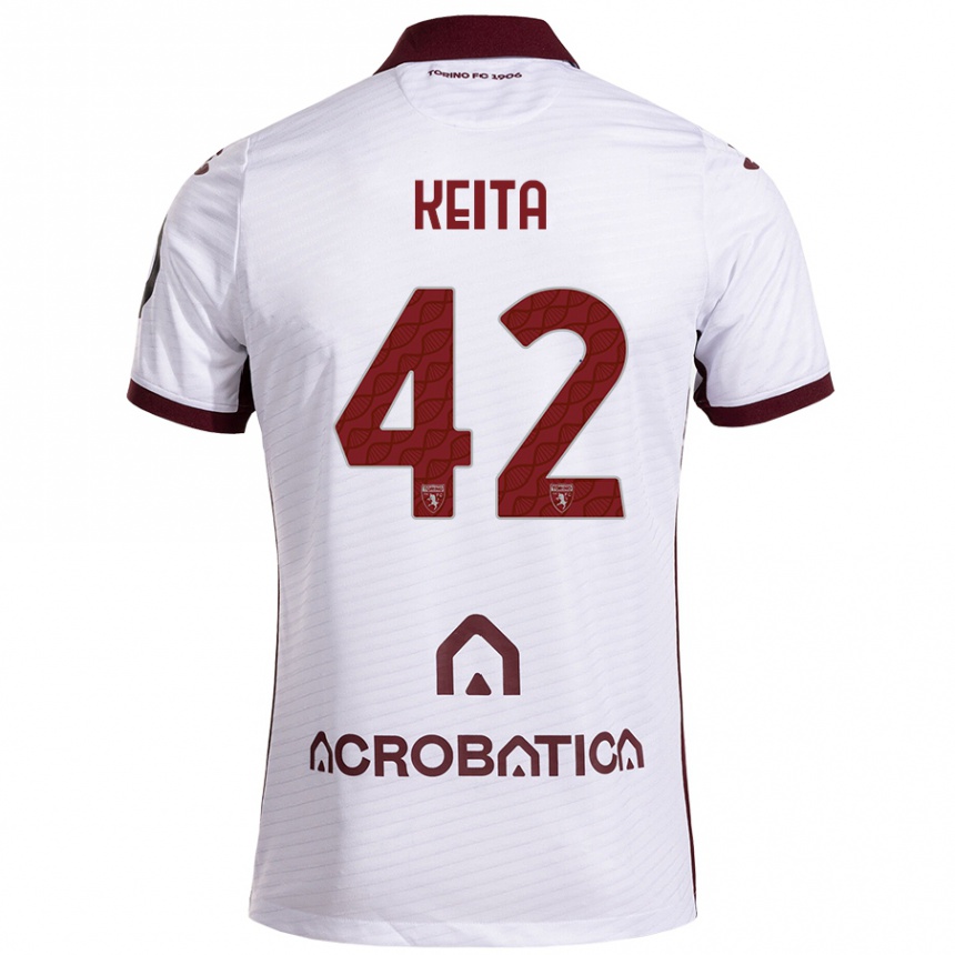 Kids Football Karamoko Keita #42 White Maroon Away Jersey 2024/25 T-Shirt Nz