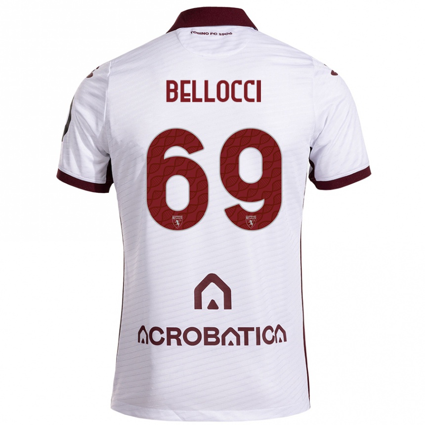 Kids Football Andrea Bellocci #69 White Maroon Away Jersey 2024/25 T-Shirt Nz