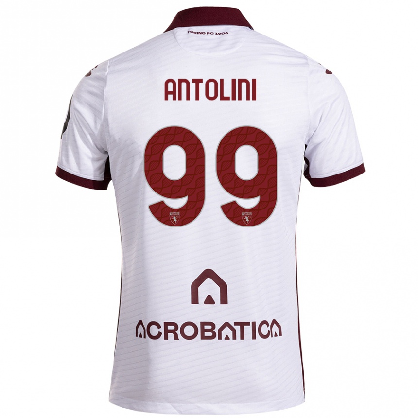 Kids Football Jacopo Antolini #99 White Maroon Away Jersey 2024/25 T-Shirt Nz