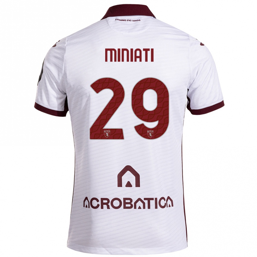 Kids Football Elisa Miniati #29 White Maroon Away Jersey 2024/25 T-Shirt Nz