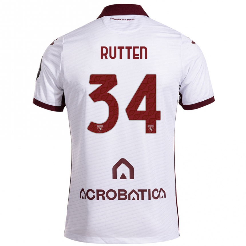 Kids Football Jill Rutten #34 White Maroon Away Jersey 2024/25 T-Shirt Nz