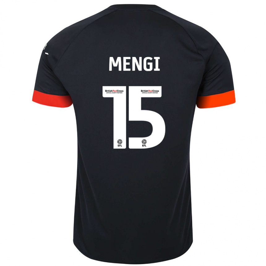 Kids Football Teden Mengi #15 Black Orange Away Jersey 2024/25 T-Shirt Nz