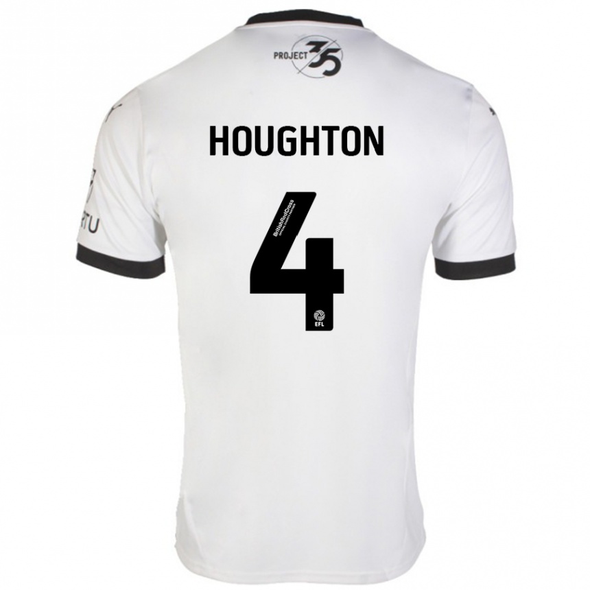 Kids Football Jordan Houghton #4 White Black Away Jersey 2024/25 T-Shirt Nz