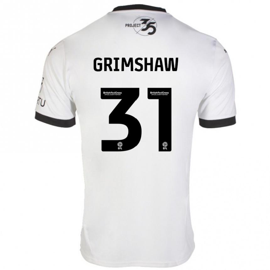 Kids Football Daniel Grimshaw #31 White Black Away Jersey 2024/25 T-Shirt Nz