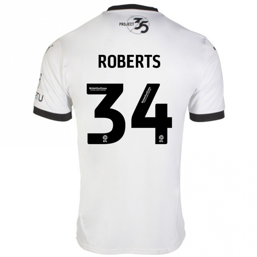 Kids Football Caleb Roberts #34 White Black Away Jersey 2024/25 T-Shirt Nz