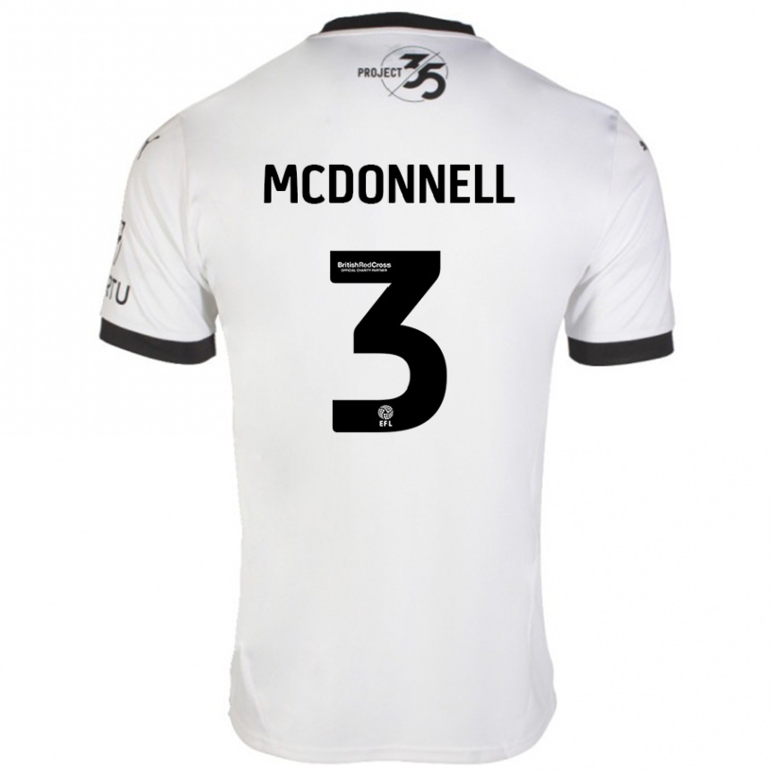 Kids Football Rosie Mcdonnell #3 White Black Away Jersey 2024/25 T-Shirt Nz