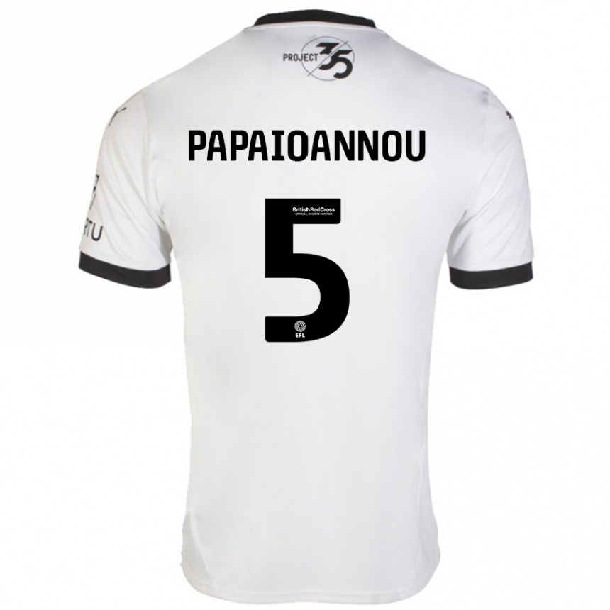 Kids Football Panagiota Papaioannou #5 White Black Away Jersey 2024/25 T-Shirt Nz