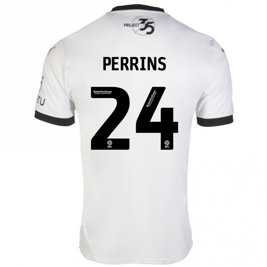 Kids Football Grace Perrins #24 White Black Away Jersey 2024/25 T-Shirt Nz