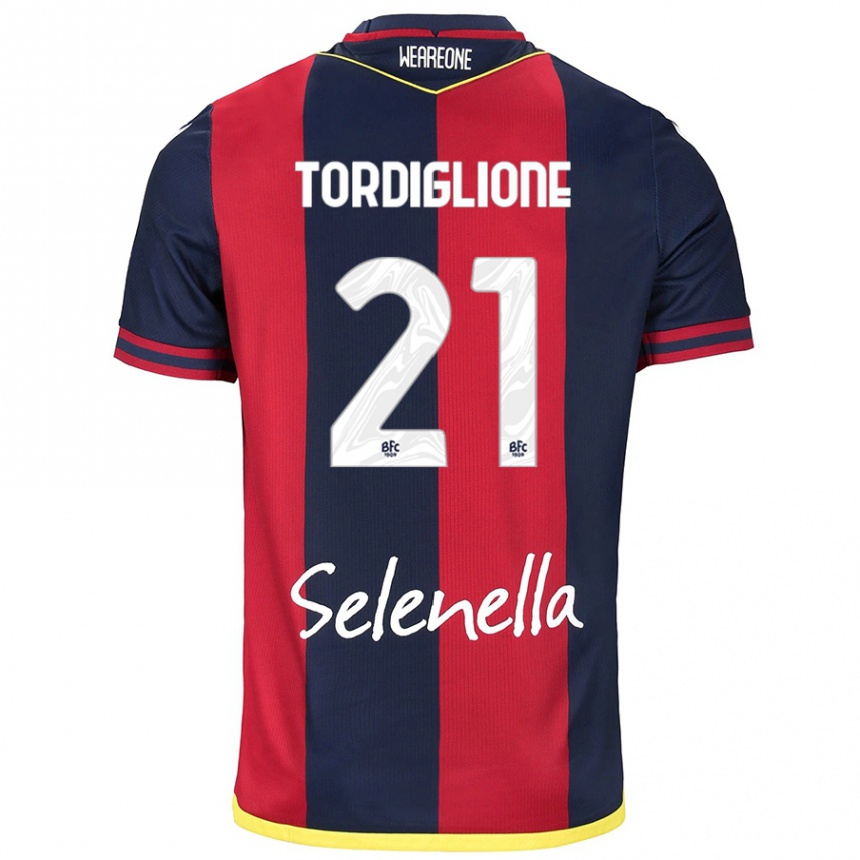 Men Football Nicolò Tordiglione #21 Red Royal Blue Home Jersey 2024/25 T-Shirt Nz