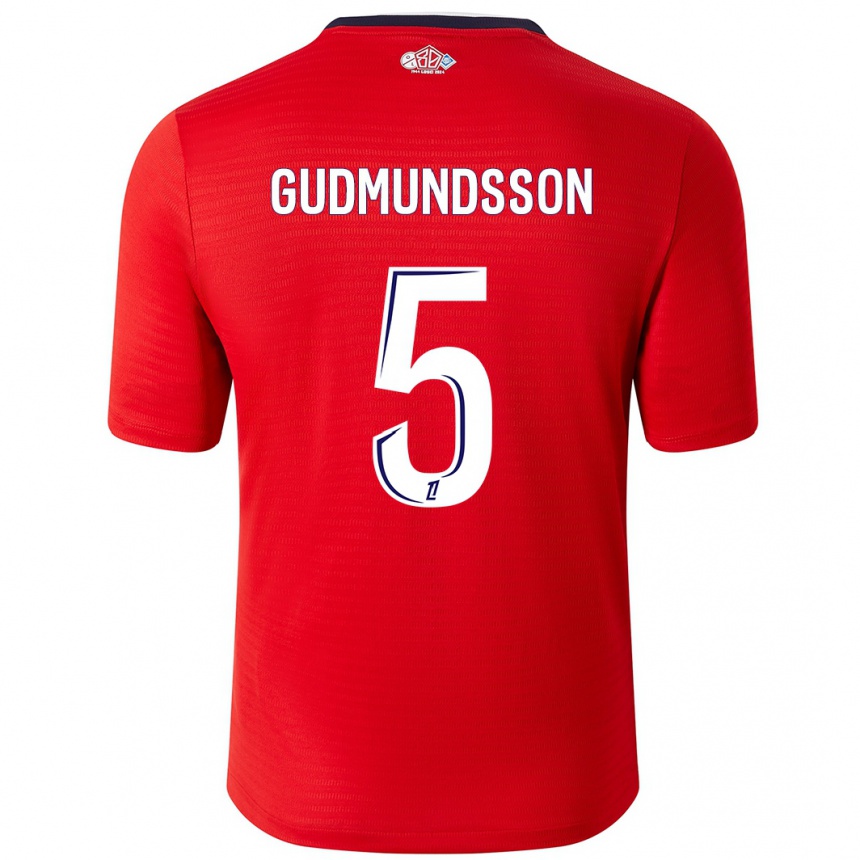 Men Football Gabriel Gudmundsson #5 Red White Home Jersey 2024/25 T-Shirt Nz