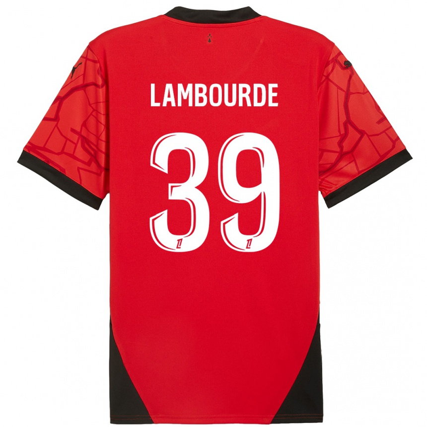 Men Football Mathis Lambourde #39 Red Black Home Jersey 2024/25 T-Shirt Nz