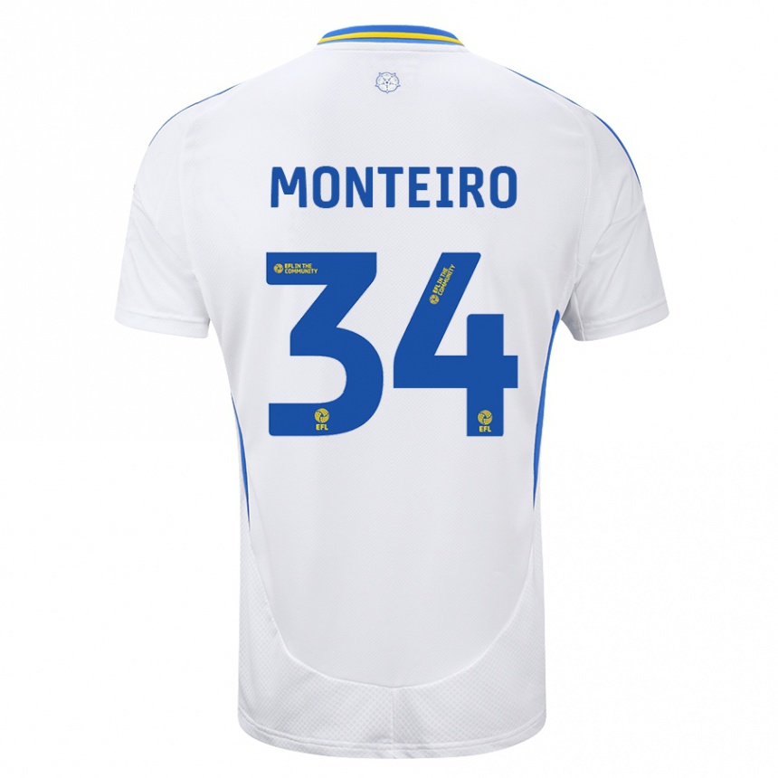 Men Football Diogo Monteiro #34 White Blue Home Jersey 2024/25 T-Shirt Nz