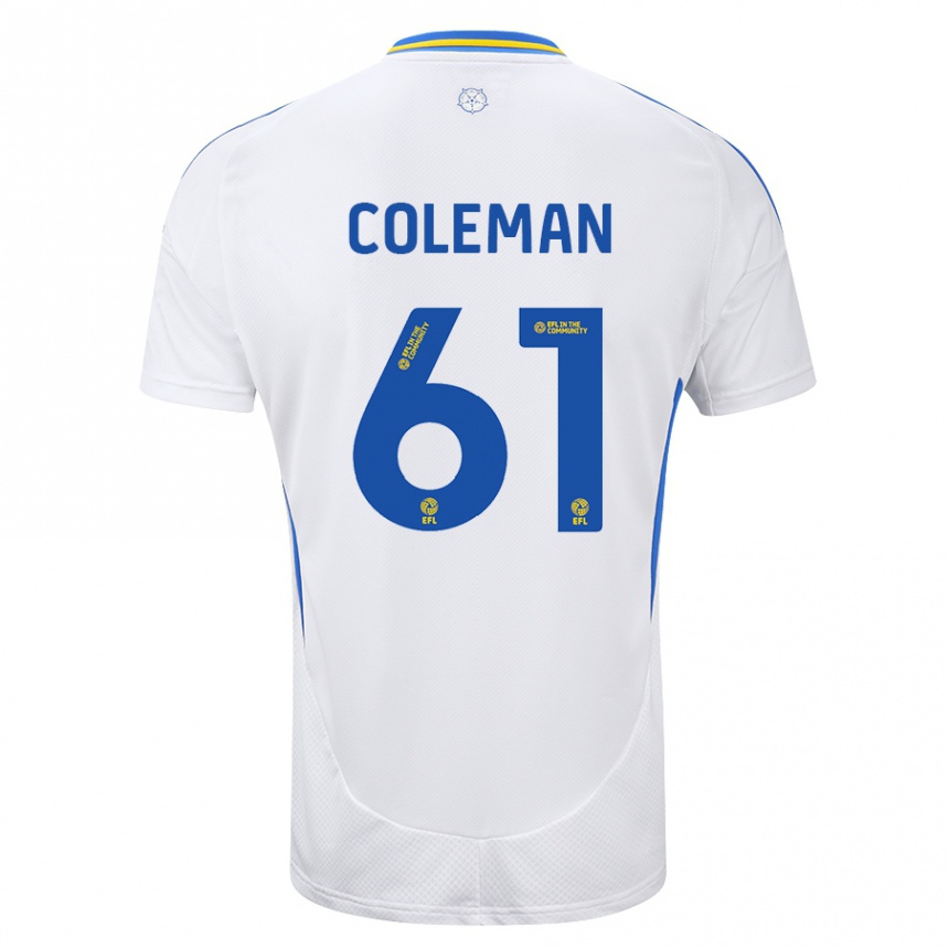 Men Football Cian Coleman #61 White Blue Home Jersey 2024/25 T-Shirt Nz