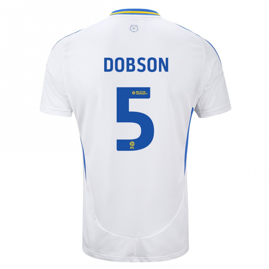 Men Football Ellie Dobson #5 White Blue Home Jersey 2024/25 T-Shirt Nz