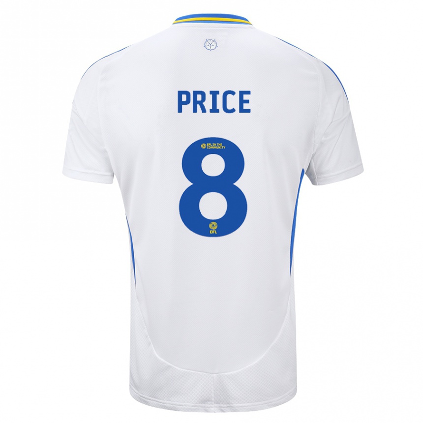 Men Football Leoni Price #8 White Blue Home Jersey 2024/25 T-Shirt Nz