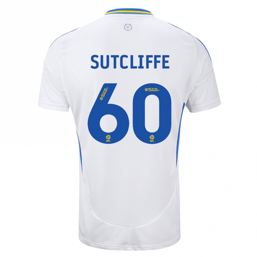 Men Football Harvey Sutcliffe #60 White Blue Home Jersey 2024/25 T-Shirt Nz