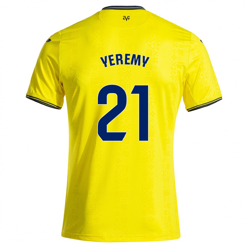 Men Football Yéremy Pino #21 Yellow Black Home Jersey 2024/25 T-Shirt Nz