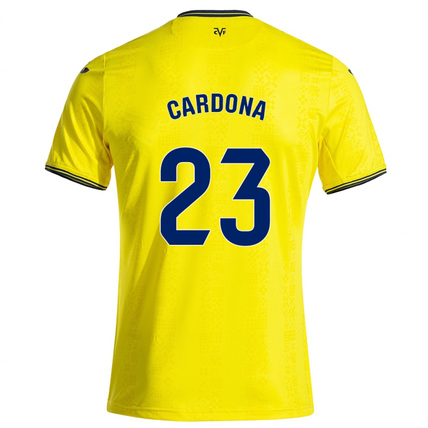 Men Football Sergi Cardona #23 Yellow Black Home Jersey 2024/25 T-Shirt Nz