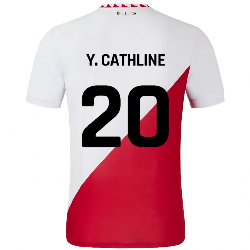 Men Football Yoann Cathline #20 White Red Home Jersey 2024/25 T-Shirt Nz