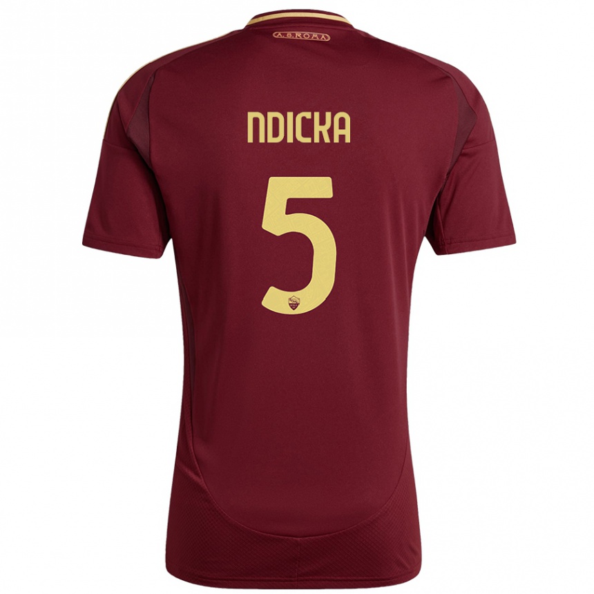 Men Football Evan Ndicka #5 Red Brown Gold Home Jersey 2024/25 T-Shirt Nz