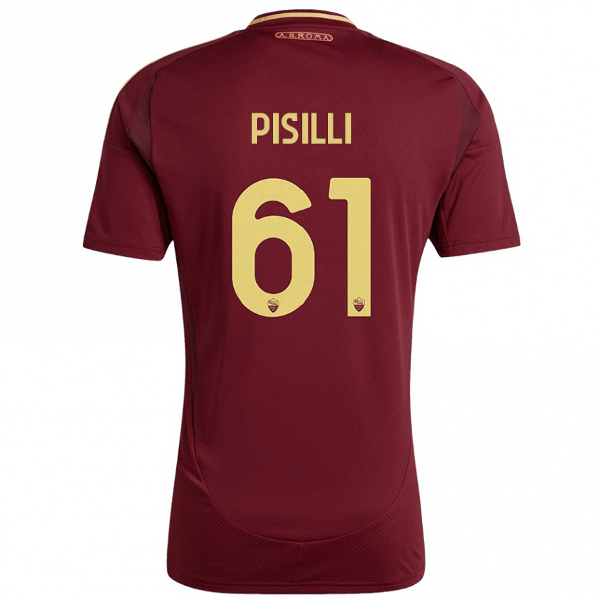 Men Football Niccolò Pisilli #61 Red Brown Gold Home Jersey 2024/25 T-Shirt Nz