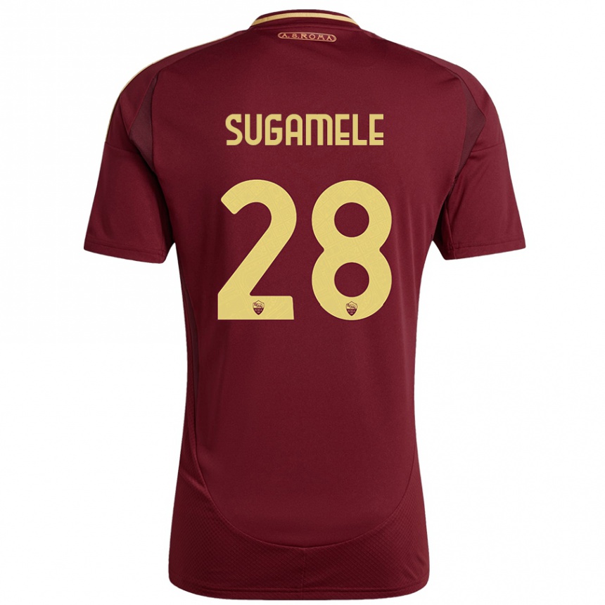 Men Football Alessandro Sugamele #28 Red Brown Gold Home Jersey 2024/25 T-Shirt Nz