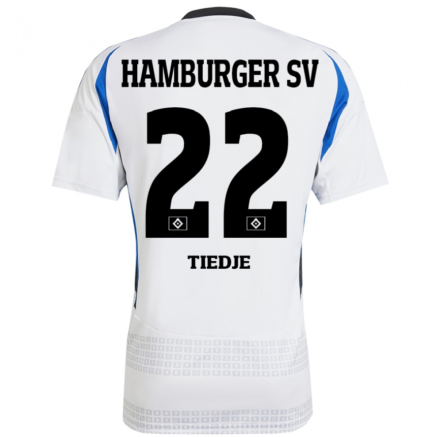 Men Football Patrick Tiedje #22 White Blue Home Jersey 2024/25 T-Shirt Nz