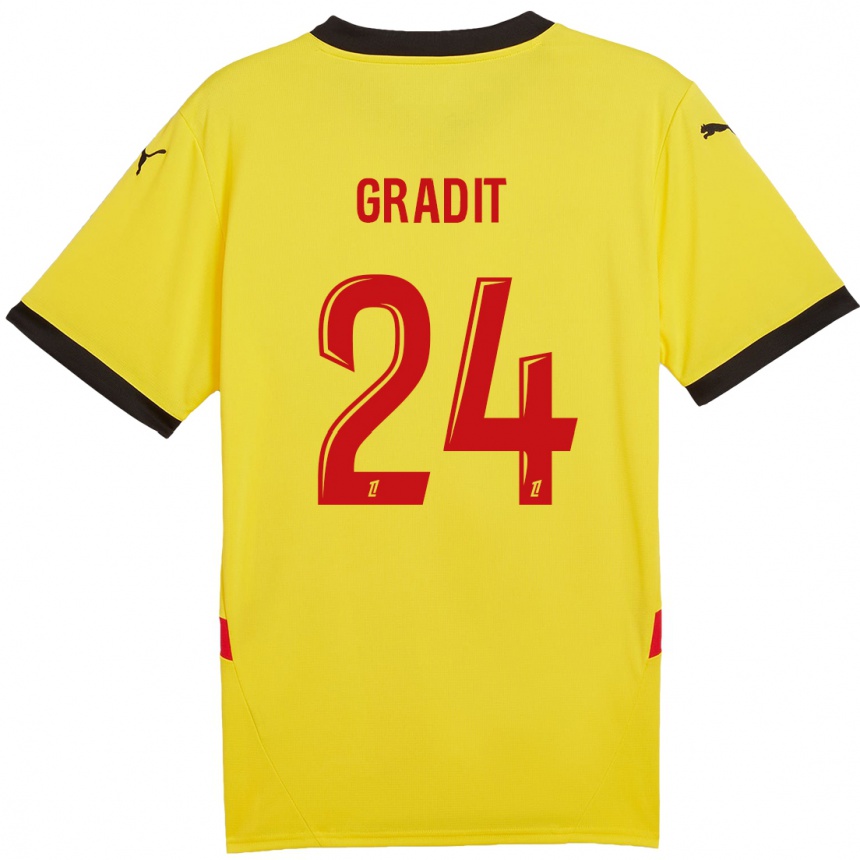 Men Football Jonathan Gradit #24 Yellow Red Home Jersey 2024/25 T-Shirt Nz