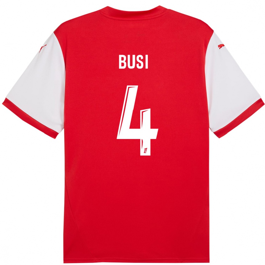 Men Football Maxime Busi #4 Red White Home Jersey 2024/25 T-Shirt Nz