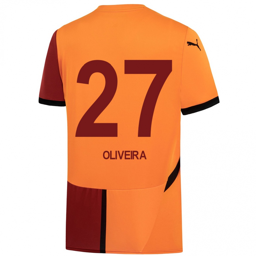 Men Football Sérgio Oliveira #27 Yellow Red Home Jersey 2024/25 T-Shirt Nz