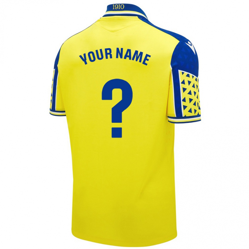 Men Football Your Name #0 Yellow Blue Home Jersey 2024/25 T-Shirt Nz