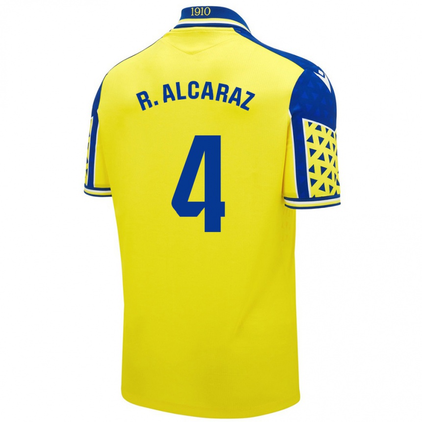 Men Football Rubén Alcaraz #4 Yellow Blue Home Jersey 2024/25 T-Shirt Nz